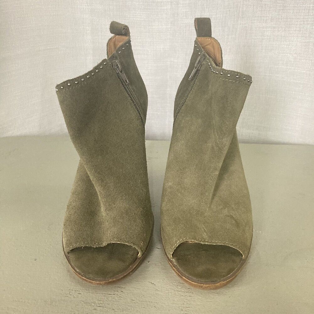 Lucky Brand Shoes Lotisha Booties Womens 8.5 Green Peep Toe Block Heel Leather - Picture 4 of 12